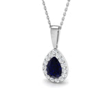 Blue Sapphire Diamond Pendant | Pear Halo Gold Necklace(Without Chain )