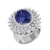Oval Cut Tanzanite Floral Cocktail Ring in Platinum