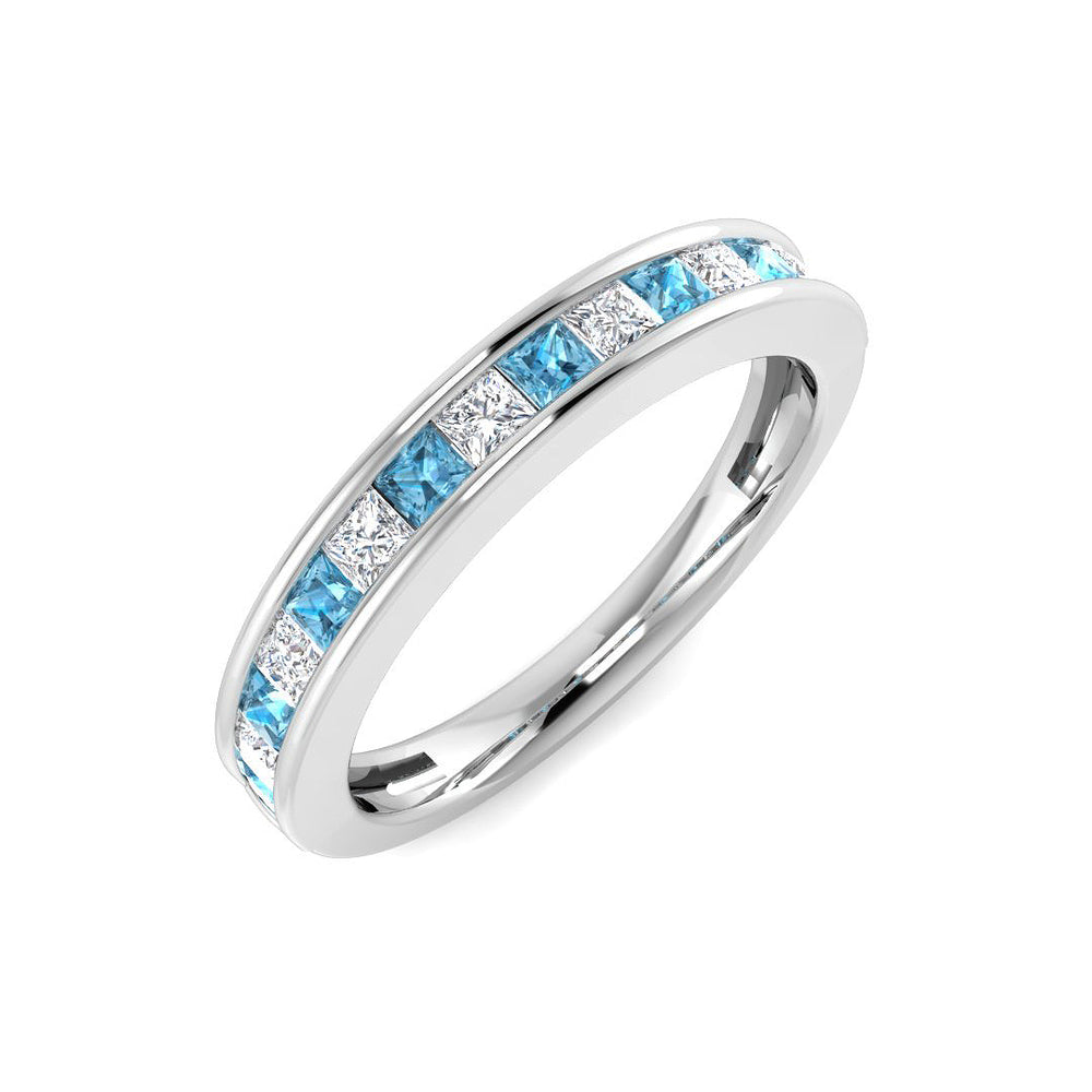 Square Cut Sky Blue Topaz Half Eternity Ring in White Gold