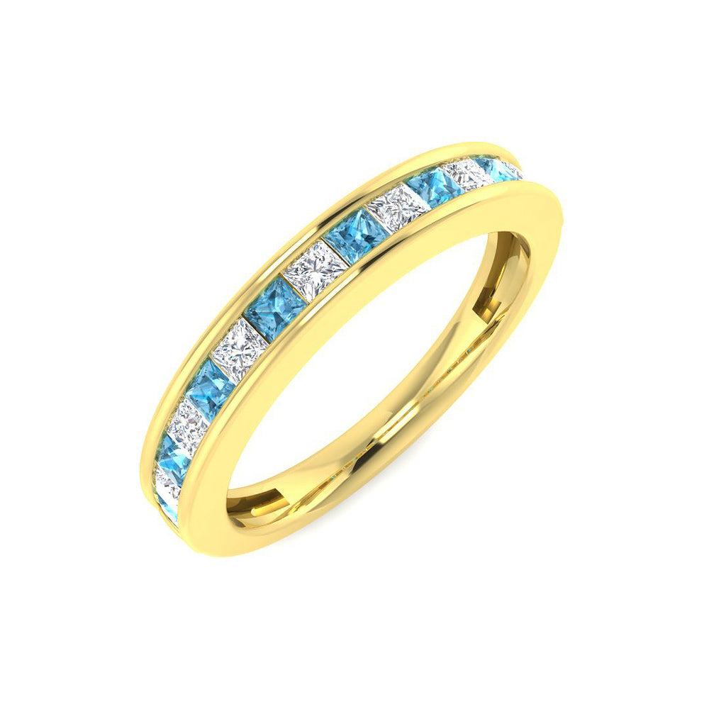 Yellow Gold Sky Blue Topaz Half Eternity Wedding Band