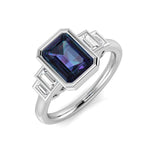 Emerald Cut Sapphire Five Stone Ring with Baguette Diamonds | Gemstone Side Stone Ring