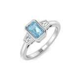 Emerald Cut Aquamarine Ring with Baguette Side Stones