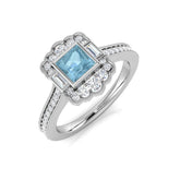 White Gold Princess Cut Aquamarine Vintage Ring