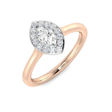 Bague de fiançailles sertie d'un diamant naturel taille marquise et d'un halo