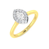 Bague de fiançailles sertie d'un diamant naturel taille marquise et d'un halo