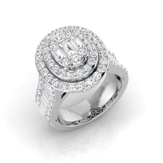 Diamond Halo Ring | 2.5ct | Baguette & Round Cut | Lab & Natural Diamonds