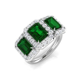 Three Stone Emerald Halo Ring