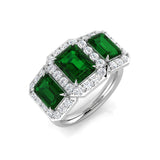 Three Stone Emerald Halo Ring