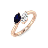 Blue sapphire and diamond two stone ring