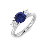 Three Stone Tanzanite Diamond Ring with Round Cut Natural Diamonds | UK Hallmarked
