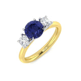 Three Stone Tanzanite Diamond Ring with Round Cut Natural Diamonds | UK Hallmarked