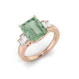 Rose Gold Emerald Cut Green Amethyst Five Stone Ring with Baguette Diamonds