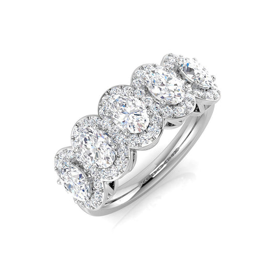 Lab Grown Oval Cut Diamond 5 Stone Ring in Halo Style | 1.5ct - 3.5ct