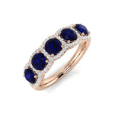 Blue Sapphire 5 Stone Halo Ring Gift for Her