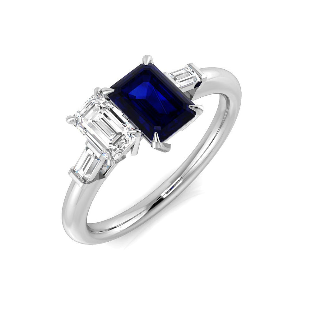 Emerald Sapphire Statement Ring with Baguette Diamonds