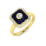 Sapphire Diamond Ring, Yellow Gold Gemstone Ring, Bezel Set Ring