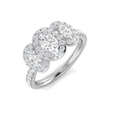 Natural Diamond Oval Cut Halo Three Stone Ring