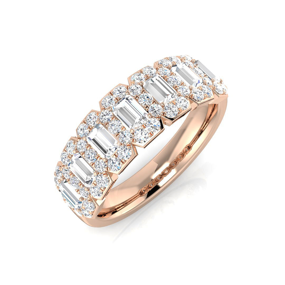 Natural Baguette & Round Cut Diamond Halo Ring