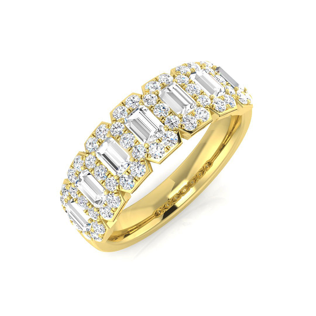 Natural Baguette & Round Cut Diamond Halo Ring