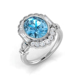 Oval Cut Blue Topaz Vintage Ring with Natural Diamonds in White Gold