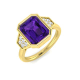 Emerald Cut Amethyst Side Stone Ring for Women