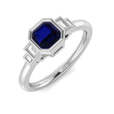 Blue Sapphire Five Stone Ring with Baguettes