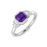 Cushion Cut Amethyst Ring Five Stone Ring with Natural Baguette