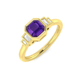 Cushion Cut Amethyst Ring Five Stone Ring with Natural Baguette
