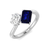 Blue Sapphire Toi Et Moi Two Stone Ring with Oval Diamond