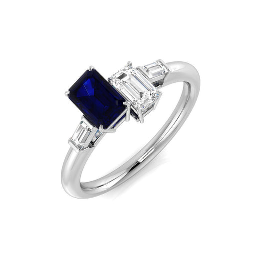 Emerald Cut Sapphire Ring with Natural Baguette Side Stones | Minimalist Ring