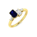 Emerald Cut Sapphire Ring with Natural Baguette Side Stones | Minimalist Ring