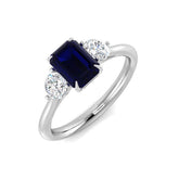 Blue Sapphire Ring, Yellow Gold Gemstone Ring, Three Stone Ring