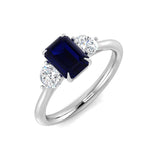 Blue Sapphire Ring, Yellow Gold Gemstone Ring, Three Stone Ring
