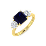 Emerald Cut Blue Sapphire Three Stone Ring for Women