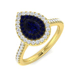 Pear Sapphire Halo Ring with Natural Round Pave Diamonds | Gold & Platinum Hallmarked