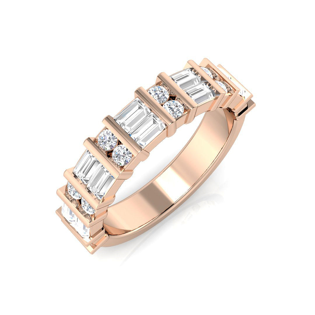 0.89ct Lab-Grown Emerald and Round Cut D/VVS Diamond Bar Set Half Eternity Ring.