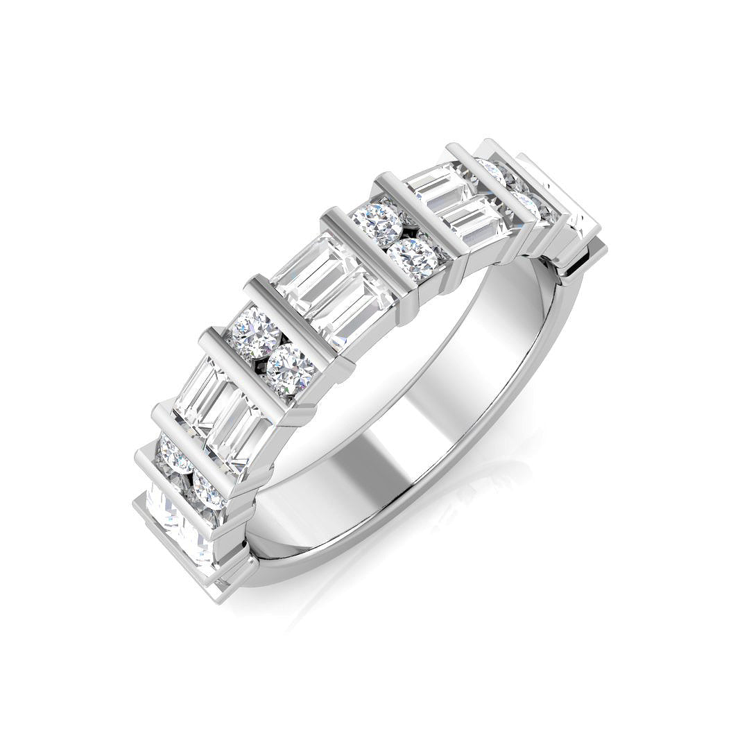 0.89ct Lab-Grown Emerald and Round Cut D/VVS Diamond Bar Set Half Eternity Ring.
