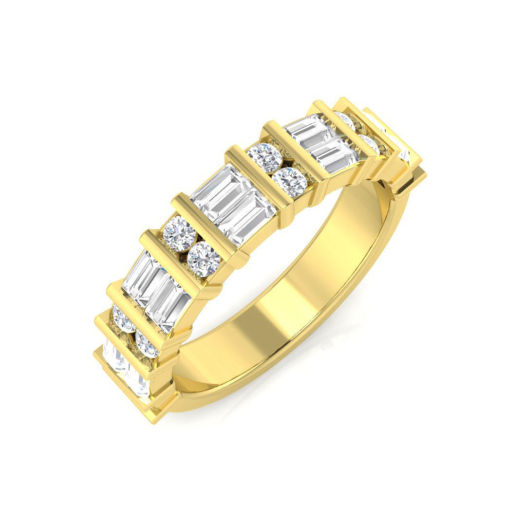 0.89ct Lab-Grown Emerald and Round Cut D/VVS Diamond Bar Set Half Eternity Ring.
