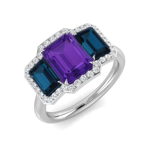 Diamond Albwick Amethyst Ring | 2.75ct | Hallmarked Gold & Platinum