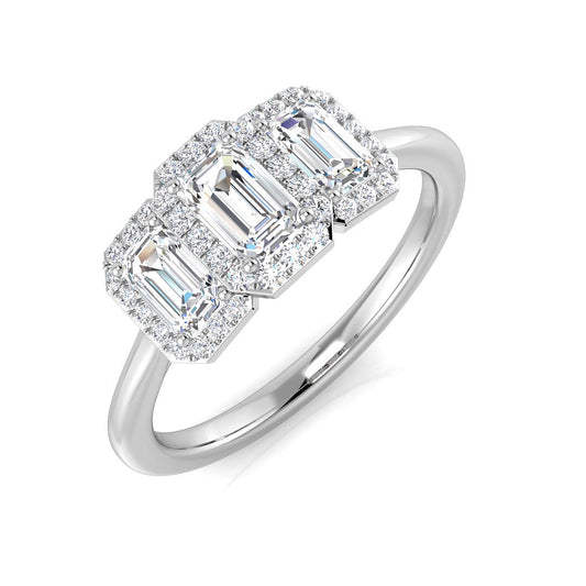 Emerald-Cut 3 Stone Diamond Ring in Hallmarked Gold & Platinum