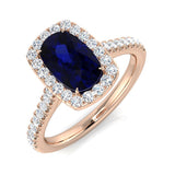 Blue Sapphire Halo Diamond Ring | Engagement Ring | UK Hallmarked Gold & Platinum