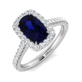 Blue Sapphire Halo Diamond Ring | Engagement Ring | UK Hallmarked Gold & Platinum
