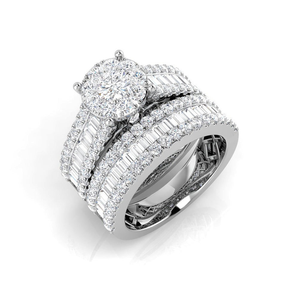 Baguette and Round Cut Diamond Bridal Ring Set