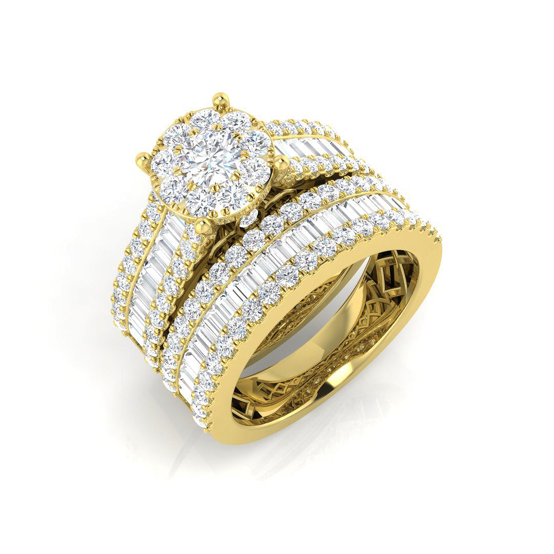 Baguette and Round Cut Diamond Bridal Ring Set