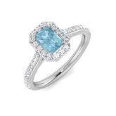 0.91 Ct Aquamarine & Natural Diamond Ring in 9k White Gold | Halo Ring Size M