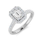 Baguette & Round Cut Diamond Halo Engagement Ring in Gold & Platinum