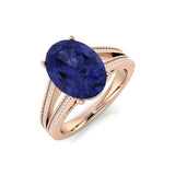 Oval Cut Tanzanite Ring with Pave Natural Diamonds in Rose Gold