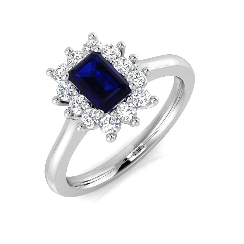 Blue Sapphire Diamond Halo Ring