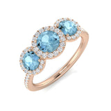 Round Aquamarine Halo Trilogy Engagement Ring