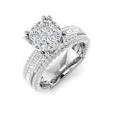 Round & Baguette Diamond Multi Row Ring 1.75ct | Halo Cluster | UK Hallmarked